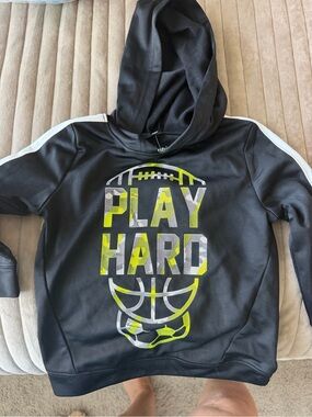jumping beans Black Hoodie with Neon Yellow & Gray 'PLAY HARD' Graphic